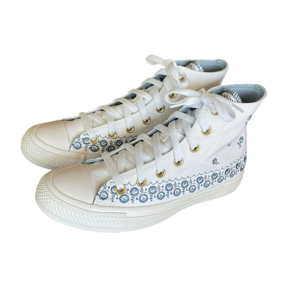 CONVERSE CTAS Women's Size 8/EU 39 White/Blue Embroidered Boho Hi-Top Sneakers - Picture 1 of 13